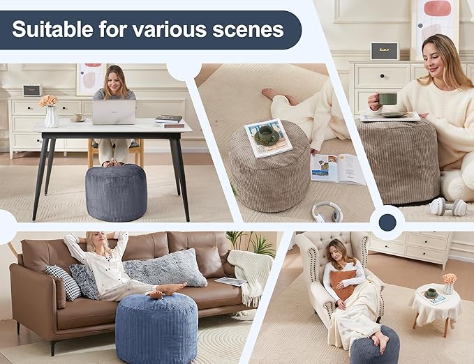 WSOFRLAC Pouf Ottoman Foot Stools Ottoman with Foam Small Corduroy Ottomans for Living Room Ottomans Pouf 20x15 Floor Poufs Foot Rest for Office Chair Orange Foot Stool Small