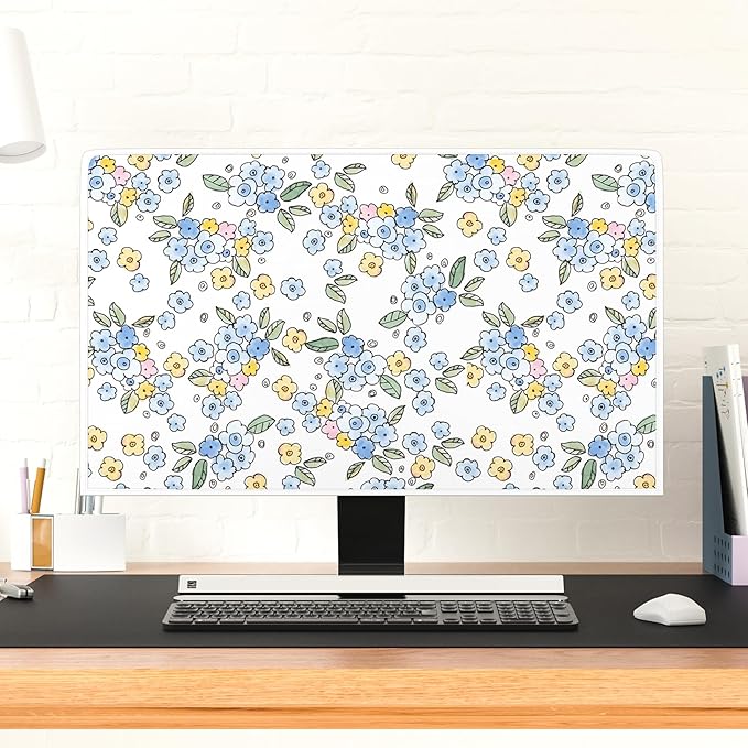 Watercolor Wildflower Television Cover 40,41,42,43 Inch Waterproof Trendy Modern Botanical Weatherproof Screen TV Covers Anti-Static Dustproof Protective Cover for TVs LED LCD，Blue and Green
