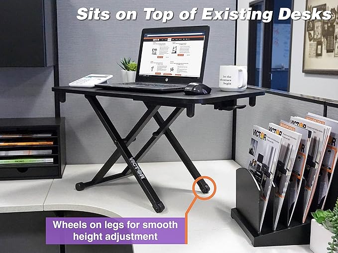 Victor DCX129 High Rise Collection Adjustable Standing Desk for Laptops 29”x18.5 Black