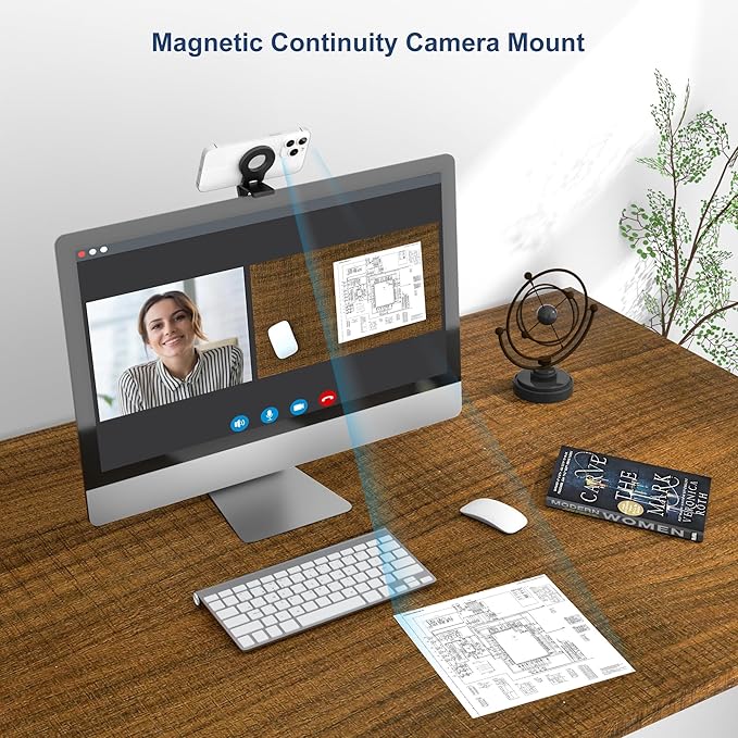 Itramax Continuity Camera Mount for iMac&Desktop Monitor,Magnetic Phone Webcam Stand,Foldable Phone Webcam Holder for MagSafe iPhone 17 Air Pro Max/17e/16/15/14/13/12/11/XR/XS,Mac,MacBook,Apple TV 4K