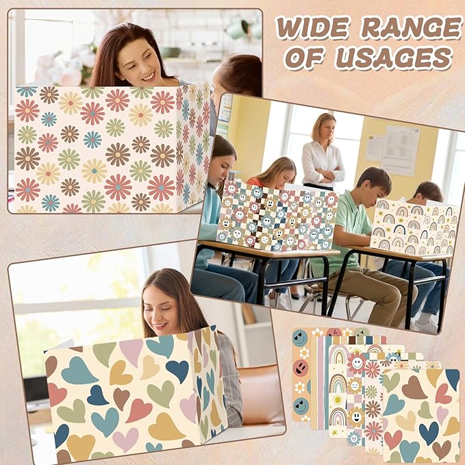 gisgfim 12 Pack Privacy Shields for Student Boho Rainbow Desk Dividers Durable Privacy Folders Testing Dividers Shield Study Boards Panel Partition for Classroom Teacher Back to School Supplies