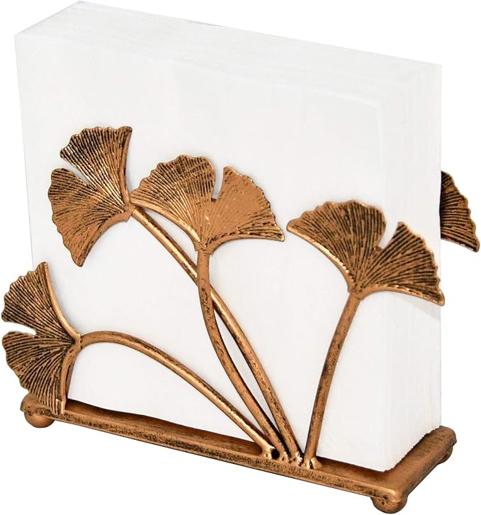 OwlGift Modern Ginkgo Leaves Design Napkin Holder for Tables, Metal Paper Napkin Storage for Kitchen, Stylish Paper Towel Dispenser, Mail Letter Sorter Rack, Document File Organizer – Bronze