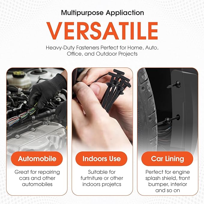 50 Pcs Nylon Universal Cable Tie Buckles — Heavy-Duty Zip Tie Buckle Clips with Pin & Button Design, Self-Locking, UV Resistant, Easy Install for Car Bumper, Fender & Auto Body Repair