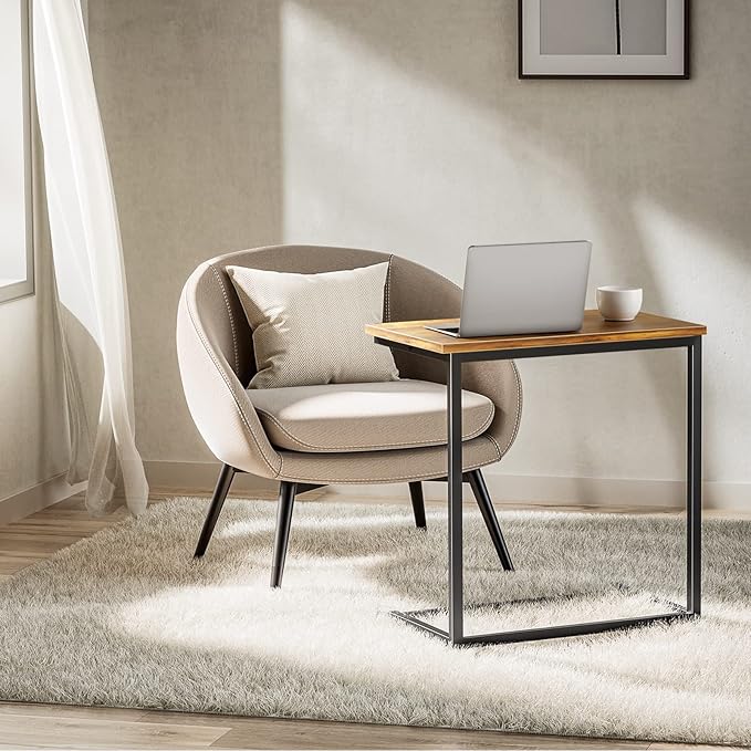Pipishell C Shaped End Table 27 inches High, Side Table for Couch Slide Under, C Table Sofa Side End Table for Living Room