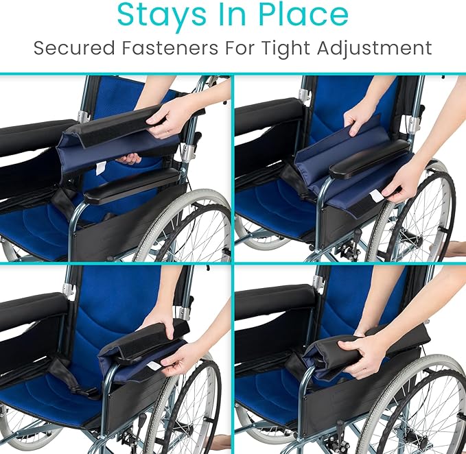 Vive Wheelchair Armrest Pads (2 PCS) - 2-in-1 Reversible Colors - Soft Cushion Arm Rest Accessories for Office Desk Transport Electric Wheel Chairs - Pressure Relief, Non-Slip - Easy-Clean Design