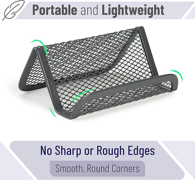 Mr. Pen- Metal Mesh Business Card Holders, 3 Pack, Gray, Durable Stainless Steel Card Stand for Desk, Office, and Business Use, Straight, Flat and Smooth Design