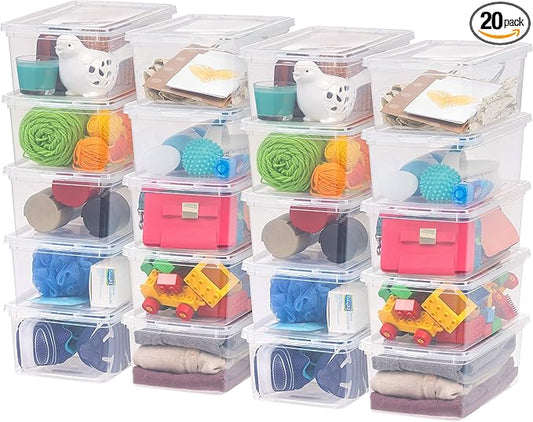 IRIS USA 20-Pack Storage Bins with Lids, 6 Quart, Shoe Boxes Clear Stackable Containers Organize Shoes Closet Shelves, Classroom Organization Teacher Tools, Game Storage - BPA-Free Plastic
