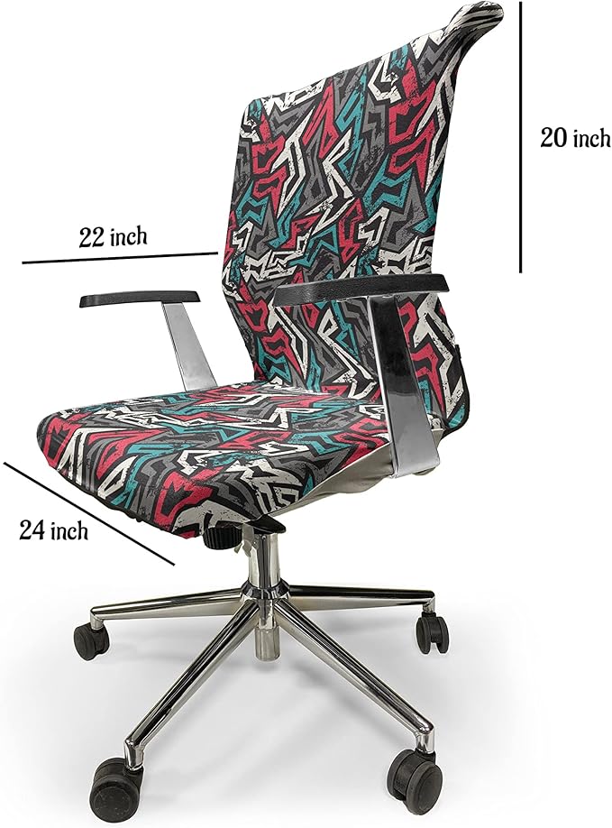 Ambesonne Grunge Office Chair Cover, Abstract Shapes Graffiti Art Style Underground Hip Hop Culture Funky Street Wall, Stretchable Decorative Universal Size High Back Printed Slipcover, Dimgrey Coral