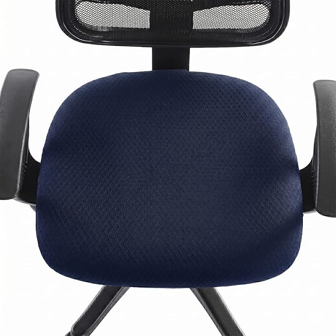 Stretch Jacquard Office Chair Cover, Removable Washable Desk Chair Cover, Anti-dust Seat Cushion Protectors - Navy