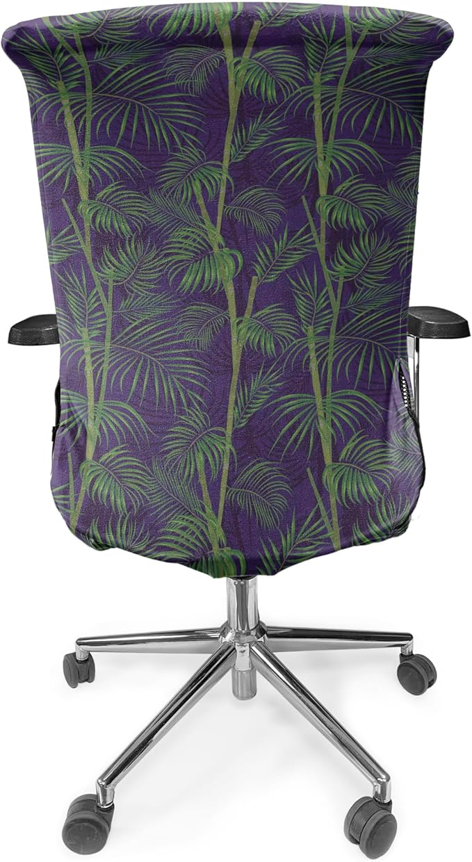 Ambesonne Hawaiian Office Chair Cover, Abstract Exotic Tropical Pattern Palm Branches and Leaves Summer Design, Stretchable Decorative Universal Size High Back Printed Slipcover, Quartz Fern