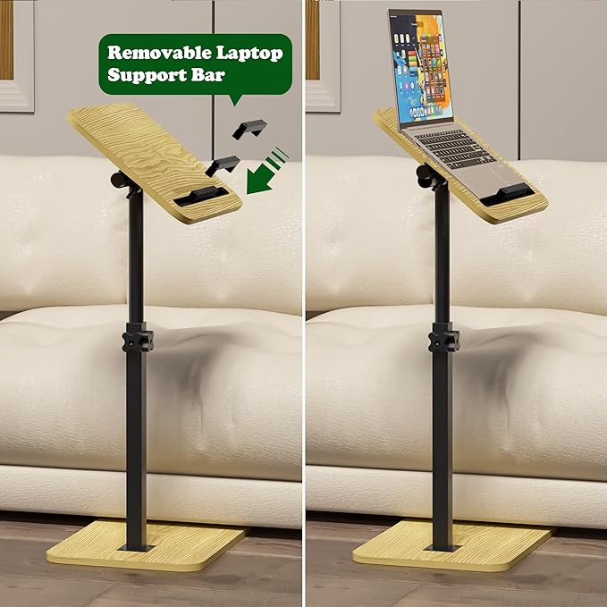 360° Swivel Sofa Side Table for Couch - Set of 2 - Adjustable Height Laptop Table for Work, TV Trays Table for Snacks Reading fits Bed Chair with Phone & Tablet Slot