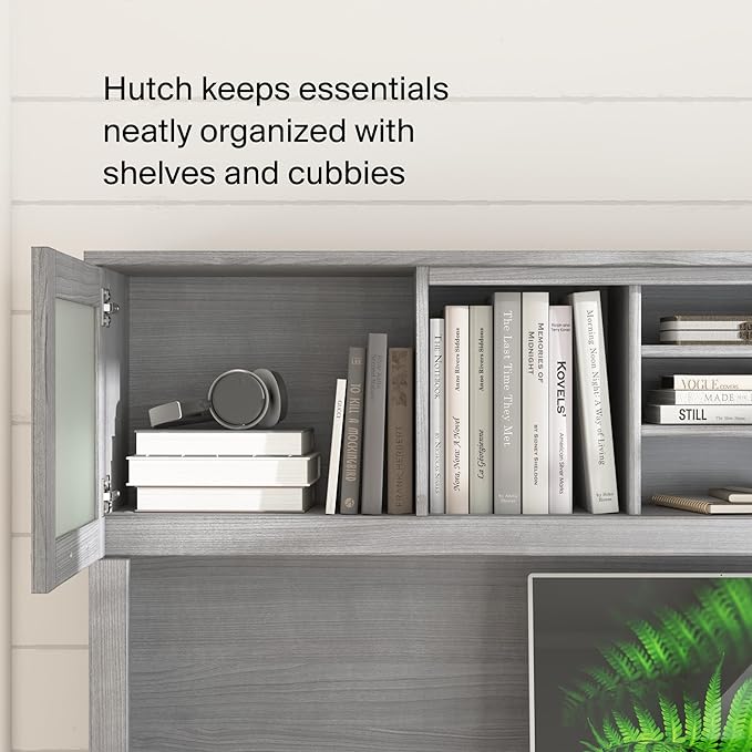 Bush Furniture Somerset L Shaped Desk with Hutch in Platinum Gray | Corner Computer Table with Drawers, Cabinets and Pullout Keyboard/Laptop Tray for Home Office