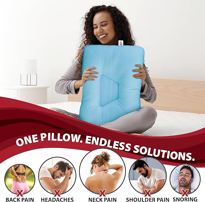 Core Products Tri-Core Cervical Support Pillow – Gentle (Medium Firmness) Orthopedic Neck Pillow for Pain Relief, Back and Side Sleepers – Ergonomic Contour Pillow – Assembled in USA, Midsize, Blue