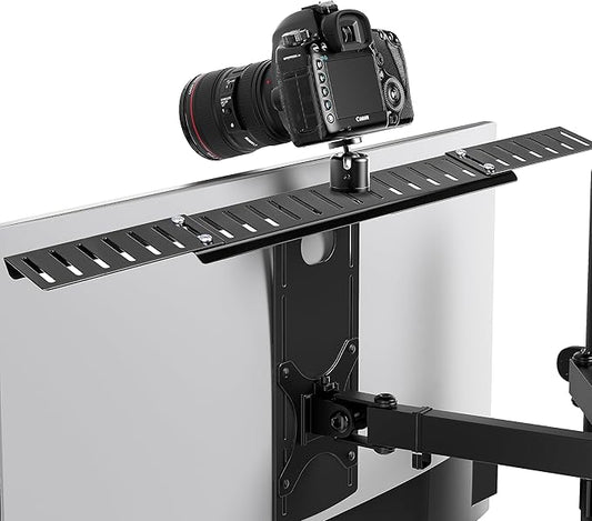 HumanCentric DSLR Monitor Mount Extra Large, Desk Camera Mounting, Light Webcam, Microphone Shelf for Monitor VESA Arm, Replace Clamp Tripods, 100x100mm Patterns, Aluminum, Hardware Included
