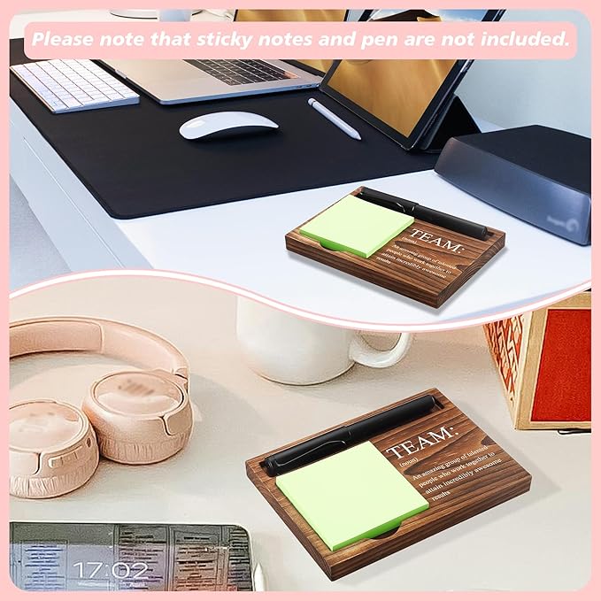 Team Sticky Note Holder Wooden Notepad & Pen Holder 6.5" x 4.7" Sticky Note Pad Holder Dispenser for Desk Team Definition Teamwork Gifts, NPA182