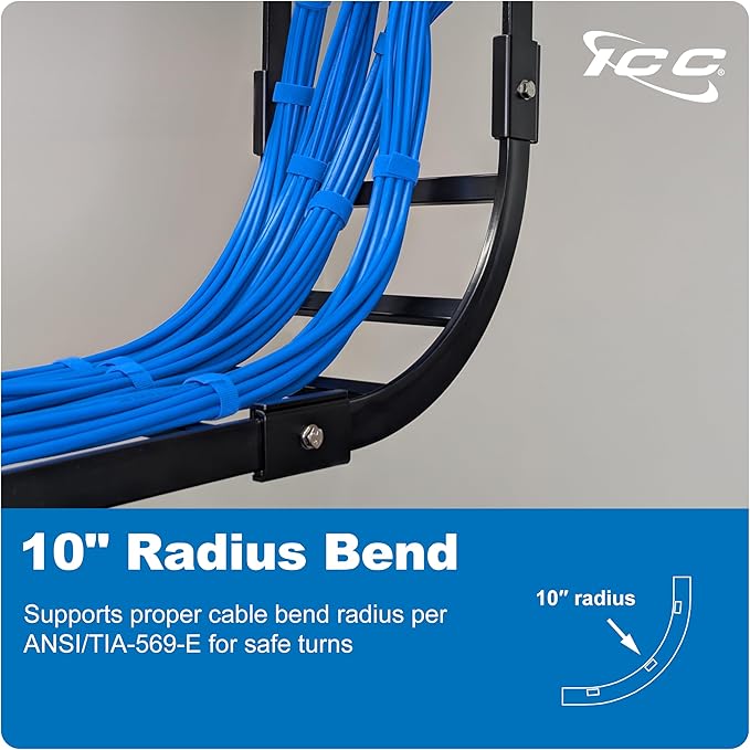 ICC Cable Runway Rack 90° Inside Corner Only, 16-Gauge Steel, Black, Component for Ladder Rack System, Made in USA