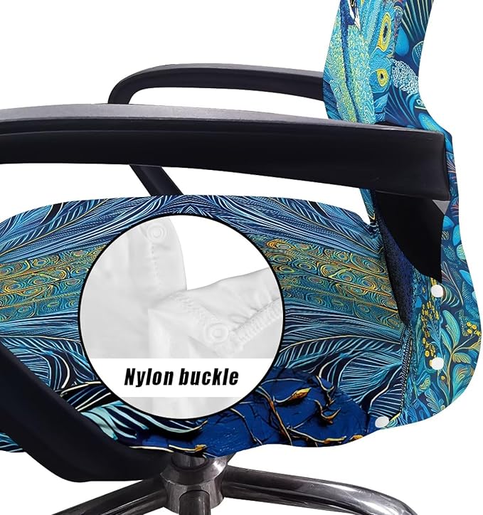 Talayituse Blue Peacock Print Office Chair Covers, Stretch Computer Chair Cover, Universal Boss Chair Covers Modern Simplism Style High Back Chair Slipcover, Small
