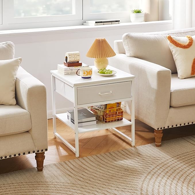 Aibiju Living Room Large Side Table, End Table with Drawers, Refrigerator Stand Printer Table with Adjustable Shelves, Office Square Coffee Table White YD-TM156W