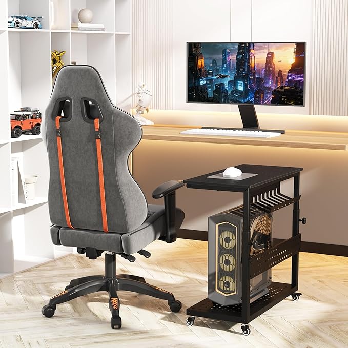Computer Tower Stand, 11 Level Height Adjustable PC Stand with Line Storage Rack, Mobile Rolling CPU Holder Cart for Gaming Office Home (Black)
