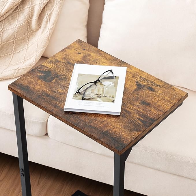 AMHANCIBLE C Shaped End Tables Set of 2, Couch Side Tables that Slide Under, TV Trays for Living Room, Bedroom, Small Space, Sofa, Rustic Brown, HET02BBR