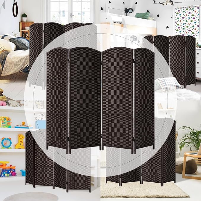 HALLYBEE Small Room Divider, Privacy Screen, Short Room Dividers and Folding Privacy Screens, Foldable Temperary Wall Partitions, 4 Panel Dark Mocha Space Separation Separator