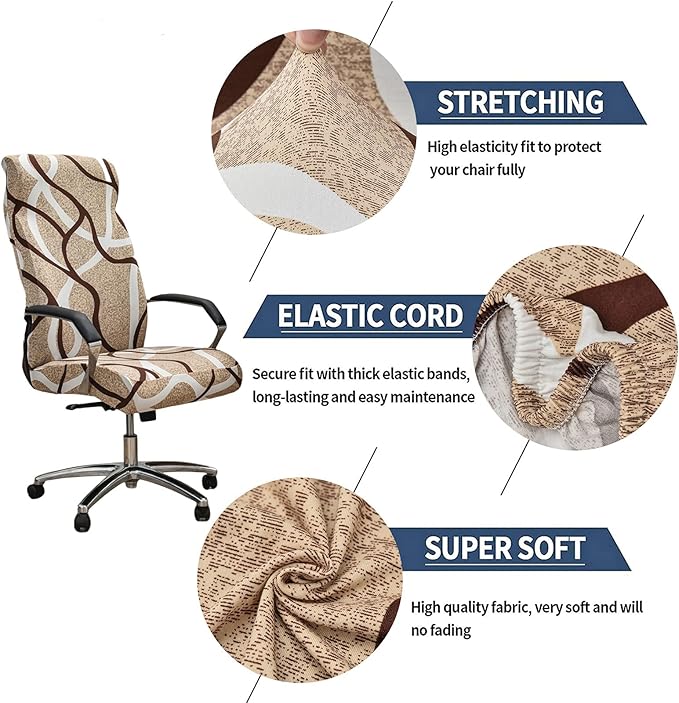 Stretch Office Chair Cover with Zipper Printed Computer Chair Cover for Armrest Chair Universal Removable Spandex Rotating Boss Chair Slipcovers Soft Desk Chair Seat Protector for Dogs, Cats (L, 01)