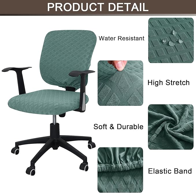 Office Chair Cover Universal Rotating Chair Slipcovers Stretch Removable Protector Computer Chair Seat Cover (Green, Chair Seat Cover + Backrest Cover)