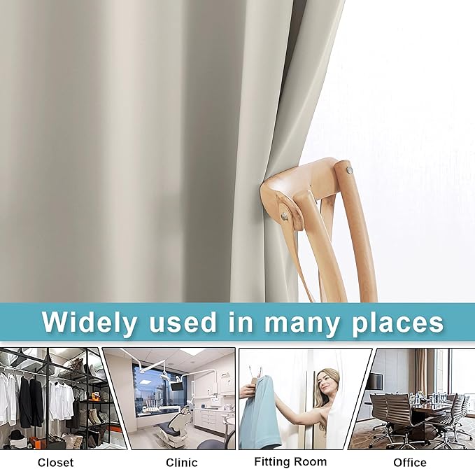 RYB HOME Blackout Office Room Divider Energy Efficient Furniture Protected Large Panel for Wall Space, Easy Hang on Rods or with Hooks for Dressing Room, Wide 15ft x Long 8ft, Natural, 1 Panel