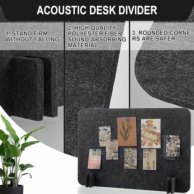 Fabbay 20 Pcs Acoustic Freestanding Desk Divider Desk Partition 16 x 24 Inch Table Freestanding Privacy Panel Visual Distraction and Noise Reducing for Office Classroom (Black Gray)