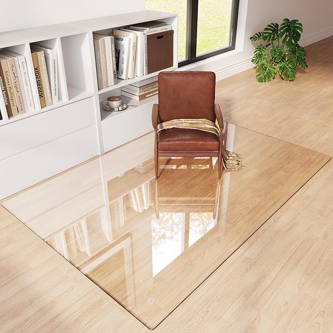 Tempered Glass Chair Mat 72"x48" – Ultra-Clear Office Chair Mat for Hardwood Floors & Low-Pile Carpets – Heavy-Duty 0.2" Scratch-Resistant Surface with Non-Slip Pads – Supports 1,000 lbs