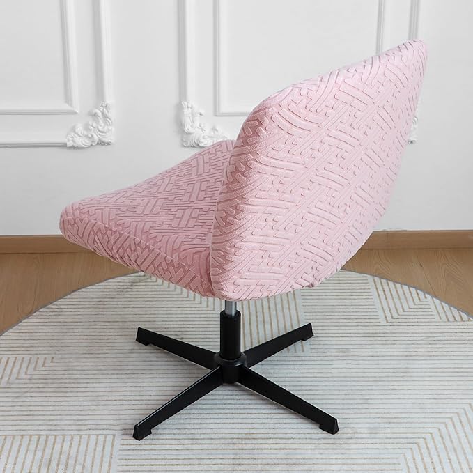 Criss Cross Chair Cover Pink Stretch Armless Vanity Chair Slipcover 1 Piece Mid-Back Wide Office Crisscross Chair Cover Washable