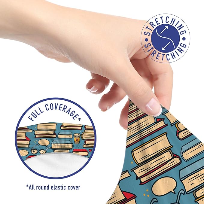 Ambesonne Geek Office Chair Slipcover, Repeating Pattern with Stack of Books Combined with Hearts Coffee and Nerd Glasses, Decorative Stretch and Washable Fabric Cover, Standard Size, Multicolor Cream