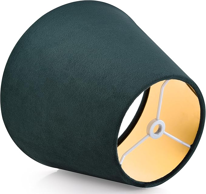 GOSO 5"× 9"×6.4" (Spider) Green Velvet Lamp Shade Set of 2 Small Drum,Art Deco Modern Lamp Shade for Table Lamps Wall Lamp, Bell Lampshades Replacement, Cone Barrel Shade No Assembly Required
