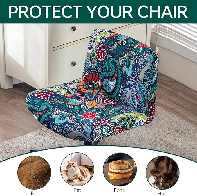 Armless Chair Slipcover Stretch Criss Cross Chair Cover, Mid Back Wide Seat Accent Chair Covers,Modern Vanity Chair Cover for Office Desk (G)