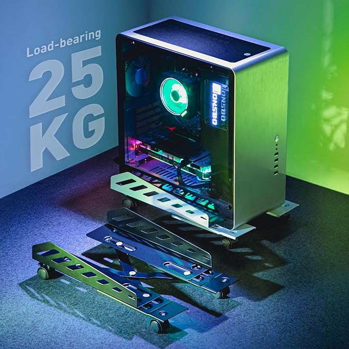 AGPTEK CPU Stand, Computer Tower Stand Adjustable Length(15.7"-20")and Adjustable Width (6.3"-11.8") with 2 Locking Wheels and 2 Caster Wheels, UPC Steel Rolling Stand Computer Stand for Desktop Tower