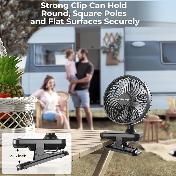 10000mAh Clip On Fan, 42H Run, Quiet & Auto Oscillating Table Fan, Rechargeable 4 Powerful Speeds, Battery Operated Desk Fan for Camping Outdoor Travel RV Home Bedroom Office Co-Branded with AMACOOL