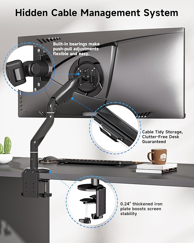 BIZUM Heavy Aluminum Monitor Stand 17 to 43 Inch Monitor Arm, Adjustable-Monitor Mount up to 33lbs with Clamp and Grommet Base, VESA 75x75/100x100mm Black