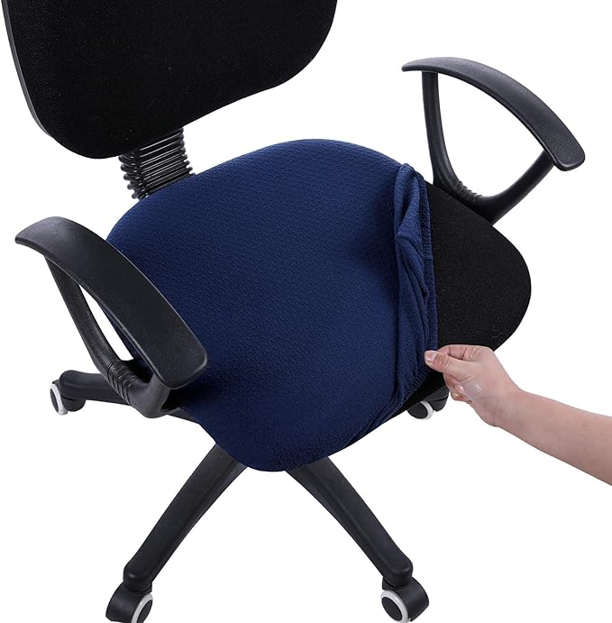 Smiry Stretch Jacquard Office Computer Chair Seat Covers, Removable Washable Anti-dust Desk Chair Seat Cushion Protectors - Navy Blue