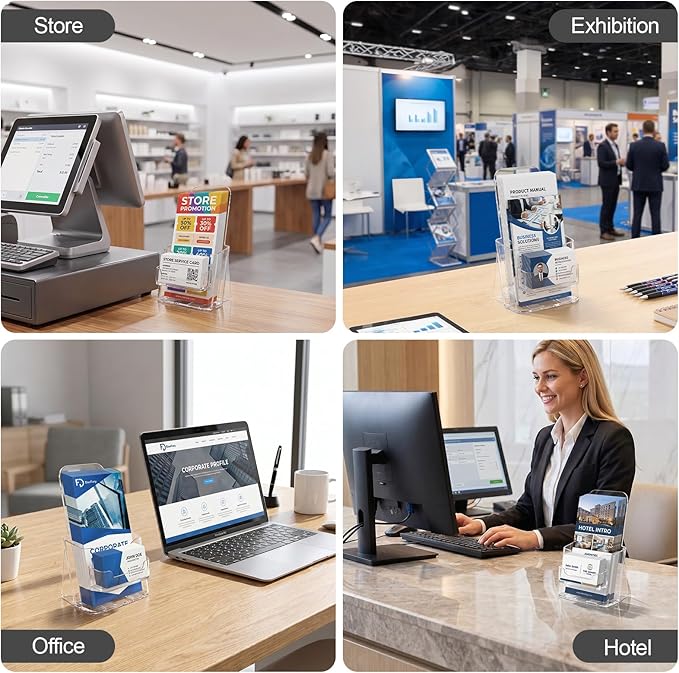 Daofary 2 Pack Acrylic Brochure Holder 4 x 9, Single Tier Brochure Stand for Pamphlets, Flyers, Magazines, Clear Acrylic Display Rack for Desk, Countertop, Wall Mount