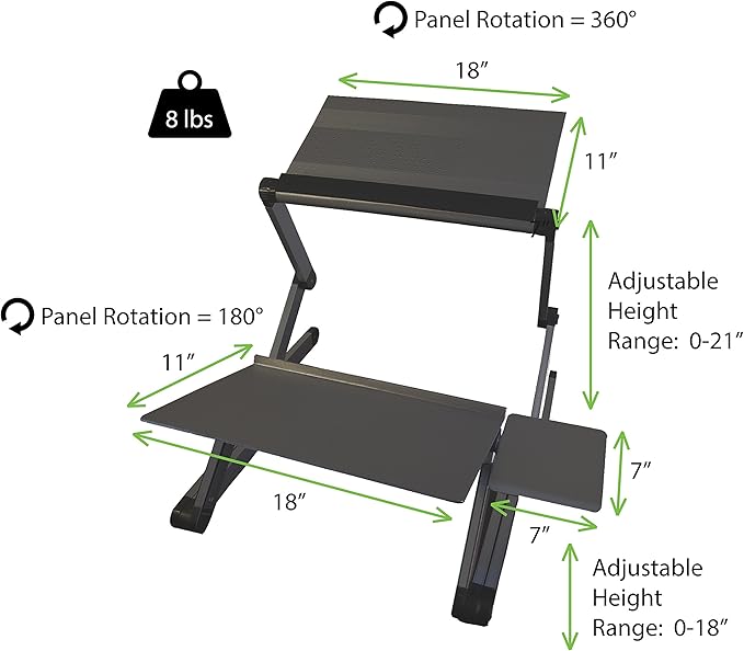 WorkEZ Adjustable Standing Desk Converter w/2 Fans & 3 USB Ports, Sit to Stand Desk Riser Monitor Standing Computer Desk, Height & Angle Negative Tilt