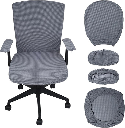 Office Chair Covers 4 Pcs Stretchable Computer Chair Cover Desk Accessories Office Supplies Armrest Seat Slipcovers Desk Decor (Light Gray)