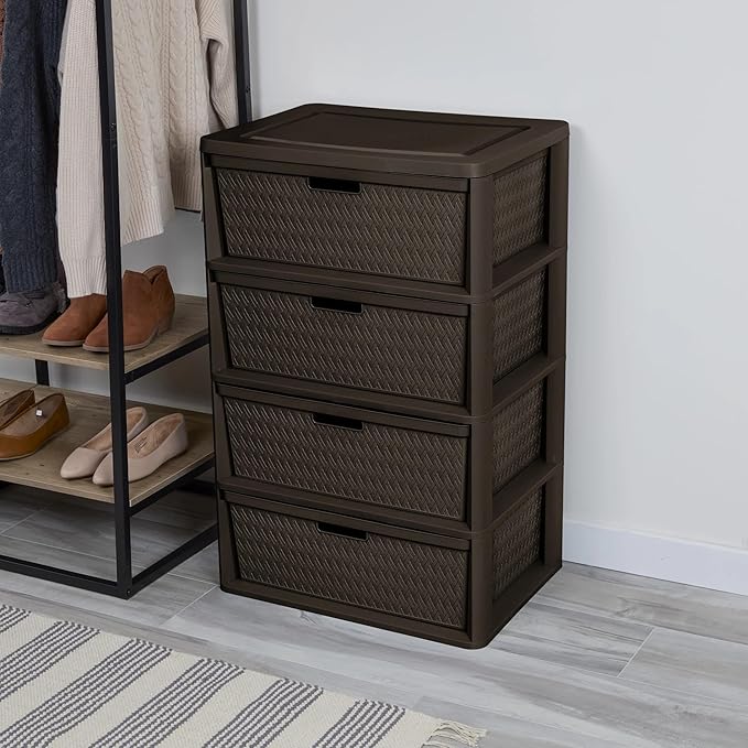 Brown Storage Drawer, A Wide Four-drawer Storage Tower, Assembled Without Tools, with Detachable Fabric Drawers and A Handle for Multi-functional Storage. Suitable for Living Rooms and Bedrooms