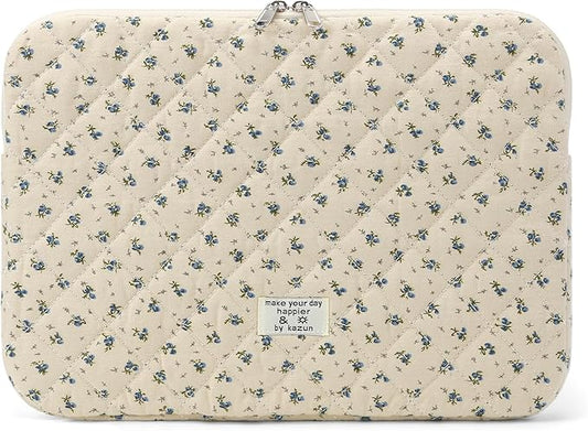 Puffy Laptop Sleeve 13 Inch Cute Quilted Laptop Protective Case Padded Floral Computer Sleeve for MacBook (A-Blue, 13 Inch)