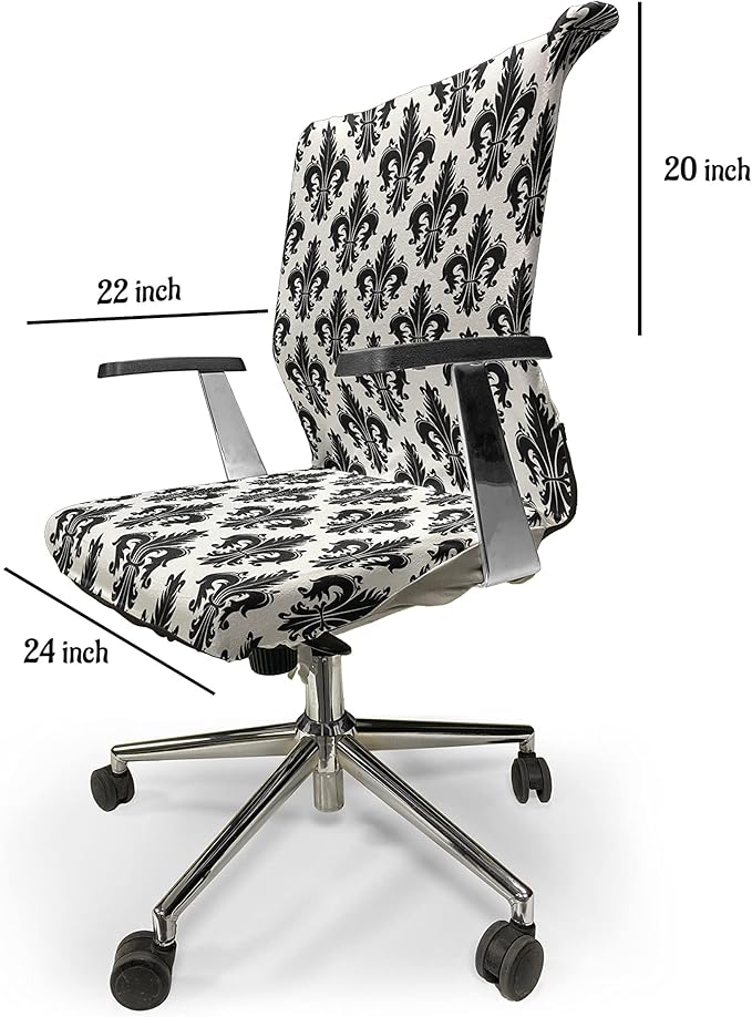 Ambesonne Fleur De Lis Office Chair Cover, Monochrome Royal Lily Pattern Victorian Inspiration Ornamental Vintage Design, Stretchable Decorative Universal Size High Back Printed Slipcover, Black White