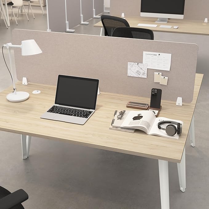 Bush Business Furniture 58W Desktop Privacy Screen in Warm Beige, Desk Mounted Office Partition with Acoustic Sound Dampening Panel
