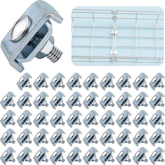 50 Pack Wire Mesh Cable Tray Coupler Kit, Steel Bracket Hardware Components for Cable Management, End-to-End Splice Connector Reinforced Joint Clamp Fit 4mm - 6mm Dia. Basket Cable