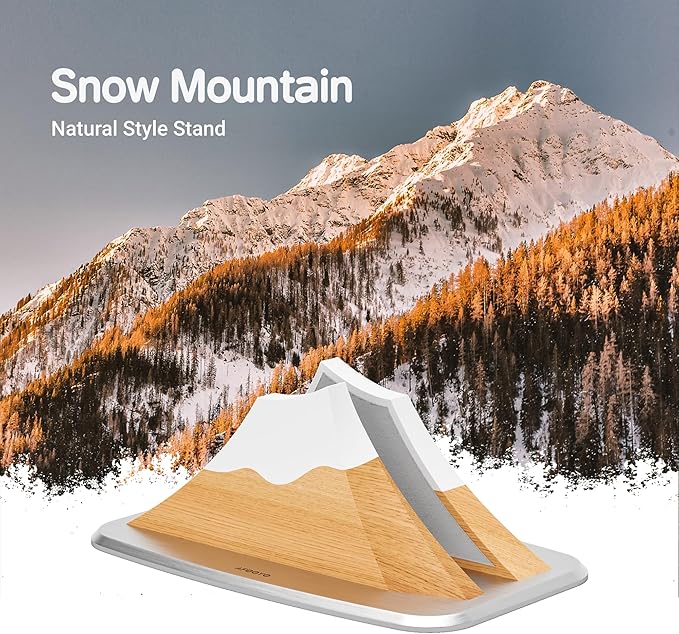 AFOOYO Vertical Laptop Stand - Snow Peak-Shaped Wooden Holder Dock Compatible with MacBook, Surface, Chromebook, Dell & More - Space-Saving Design for All Laptops