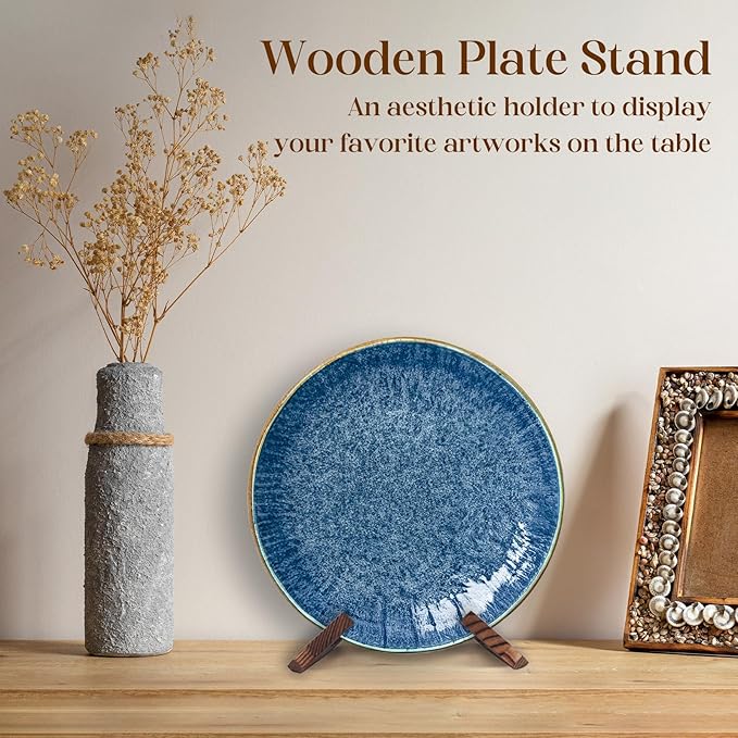XKDOUS 6.5 Inch Plate Stand for Display Rustic Wooden Cookbook Holder Stand for Kitchen Decorative Picture Frame Holder Display Holder for Book, Easel