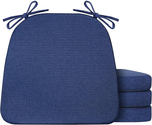 IASEAHK Chair Cushions for Dining Chairs Set of 4, Non Slip Kitchen Chair Pads, 17" x 16" x 2", Indoor Dining Chair Cushions with Ties, D-Shaped Seat Cushions for Kitchen Chairs, Navy Blue