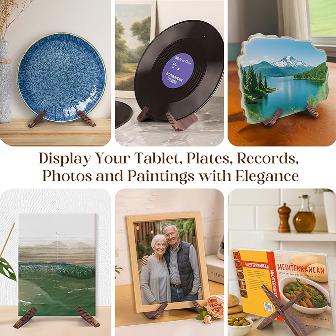 XKDOUS 6.5 Inch Plate Stand for Display Rustic Wooden Cookbook Holder Stand for Kitchen Decorative Picture Frame Holder Display Holder for Book, Easel